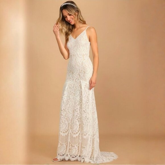 Lulus ✦ Full of Hope Lace Mermaid Dress ✦ Sleeveless Maxi w/ Train Size XS - Picture 7 of 16